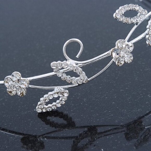 Rhodium Plated Crystal Butterfly Floral Tiara Headband for Weddings Proms main image 3